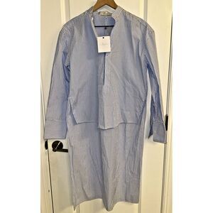 Revolve L'academie Women Size XXS‎ L/S Popover High Low Blouse Blue Pinstripe